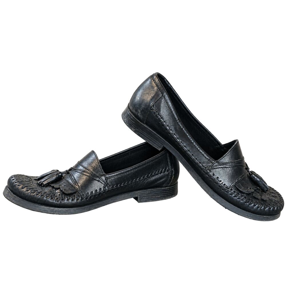 Vintage 90s Giorgio Brutini Le Glove Bartell Black Woven Leather Loafers 10.5M
